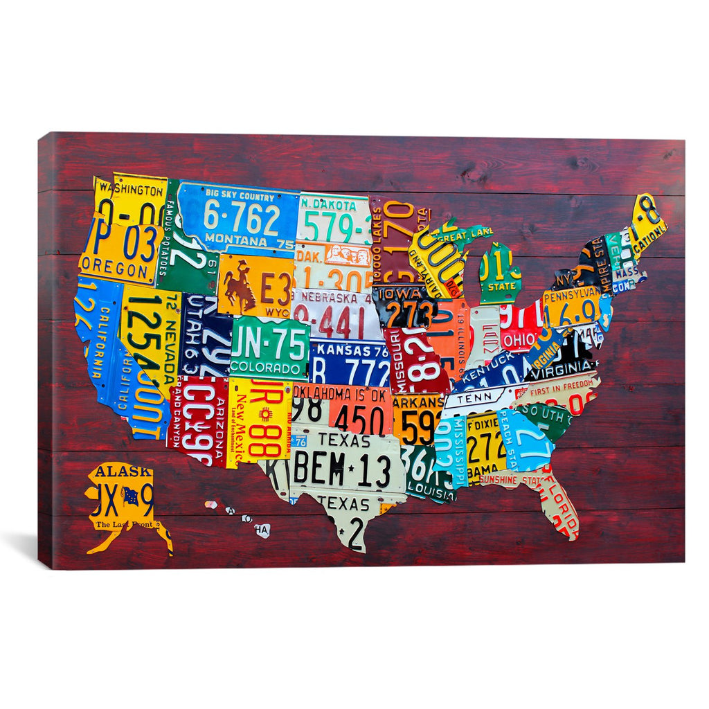 USA Recycled License Plate Map VII by Design Turnpike Canvas Print - UNQFurniture