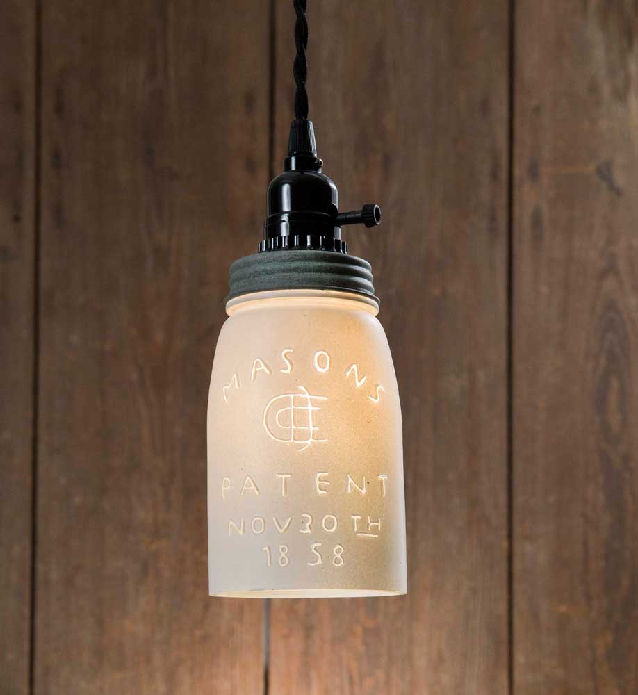 White Quart Mason Jar Pendant Lamp - Barn Roof Lid - UNQFurniture