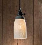 White Quart Mason Jar Pendant Lamp - Barn Roof Lid - UNQFurniture