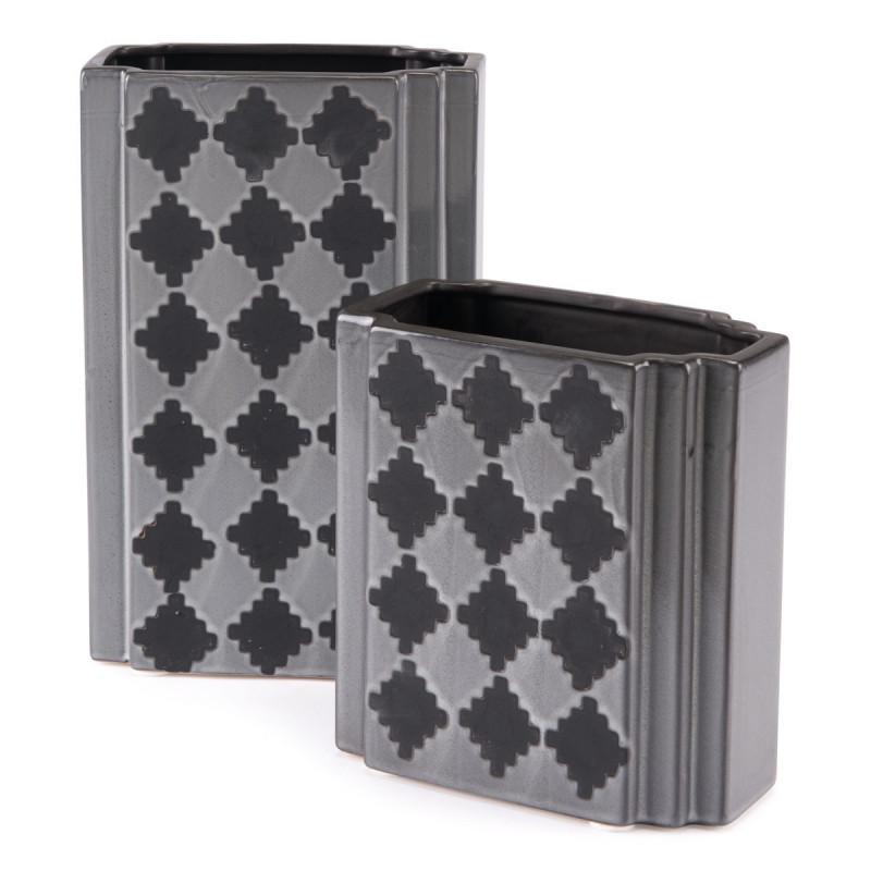 Arlequim Rectangular Vase Sm Gry & Blk