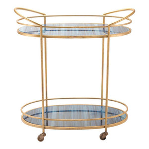 Zaphire Bar Cart Blue & Antique Gold