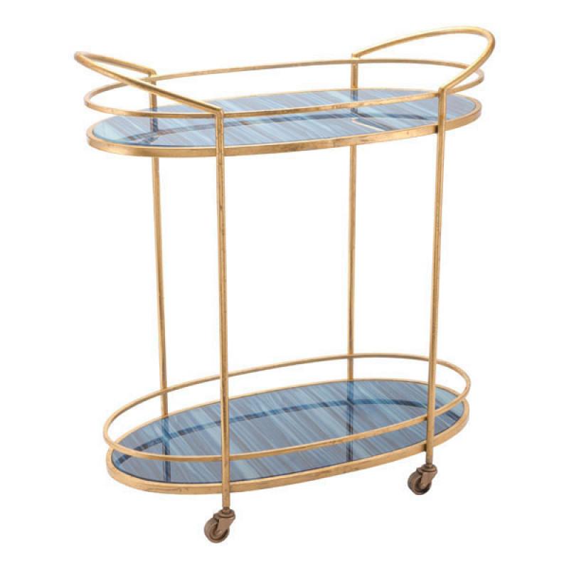 Zaphire Bar Cart Blue & Antique Gold