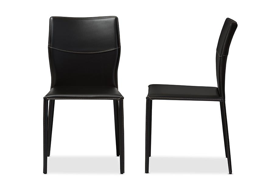 Baxton Studio Asper Modern and Contemporary Black Leather Upholstered Dining Chair (Set of 2)