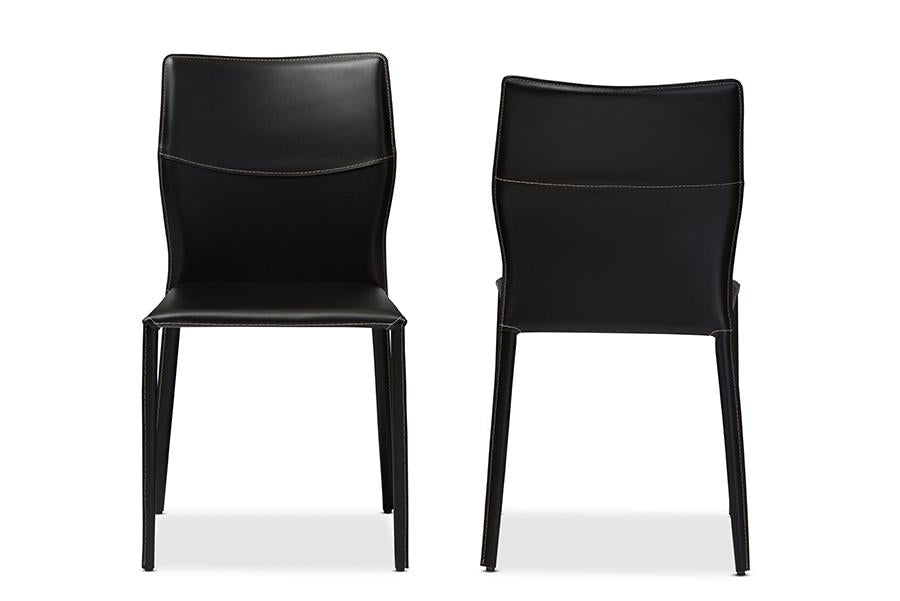 Baxton Studio Asper Modern and Contemporary Black Leather Upholstered Dining Chair (Set of 2)