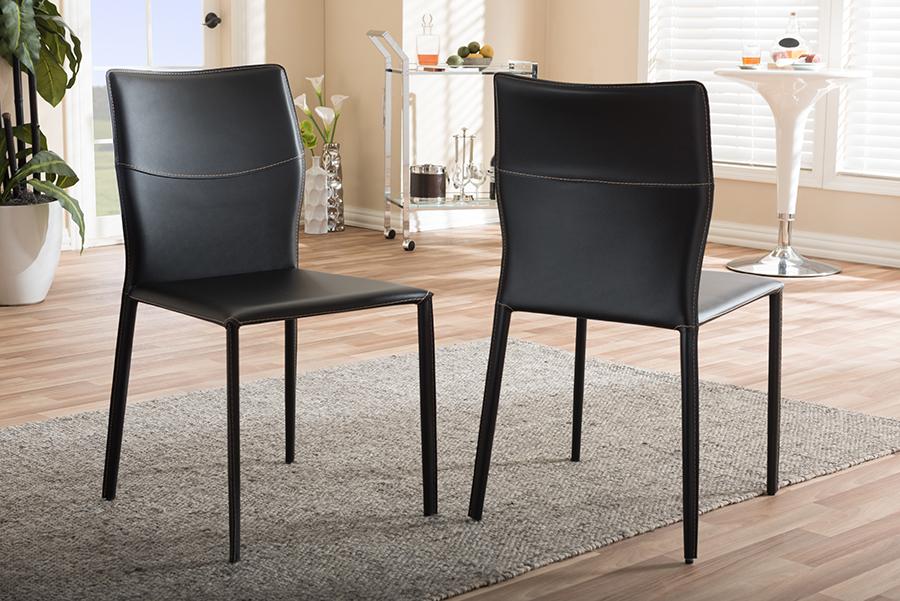 Baxton Studio Asper Modern and Contemporary Black Leather Upholstered Dining Chair (Set of 2)