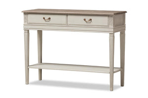 Baxton Studio Arte French Provincial Style Weathered Oak and White Wash Distressed Finish Wood Two-Tone 2-Drawer 1-Shelf Console Table