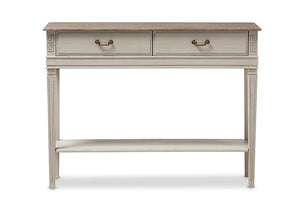 Baxton Studio Arte French Provincial Style Weathered Oak and White Wash Distressed Finish Wood Two-Tone 2-Drawer 1-Shelf Console Table