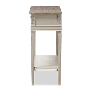 Baxton Studio Arte French Provincial Style Weathered Oak and White Wash Distressed Finish Wood Two-Tone 2-Drawer 1-Shelf Console Table