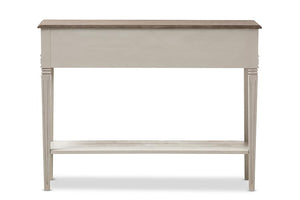 Baxton Studio Arte French Provincial Style Weathered Oak and White Wash Distressed Finish Wood Two-Tone 2-Drawer 1-Shelf Console Table