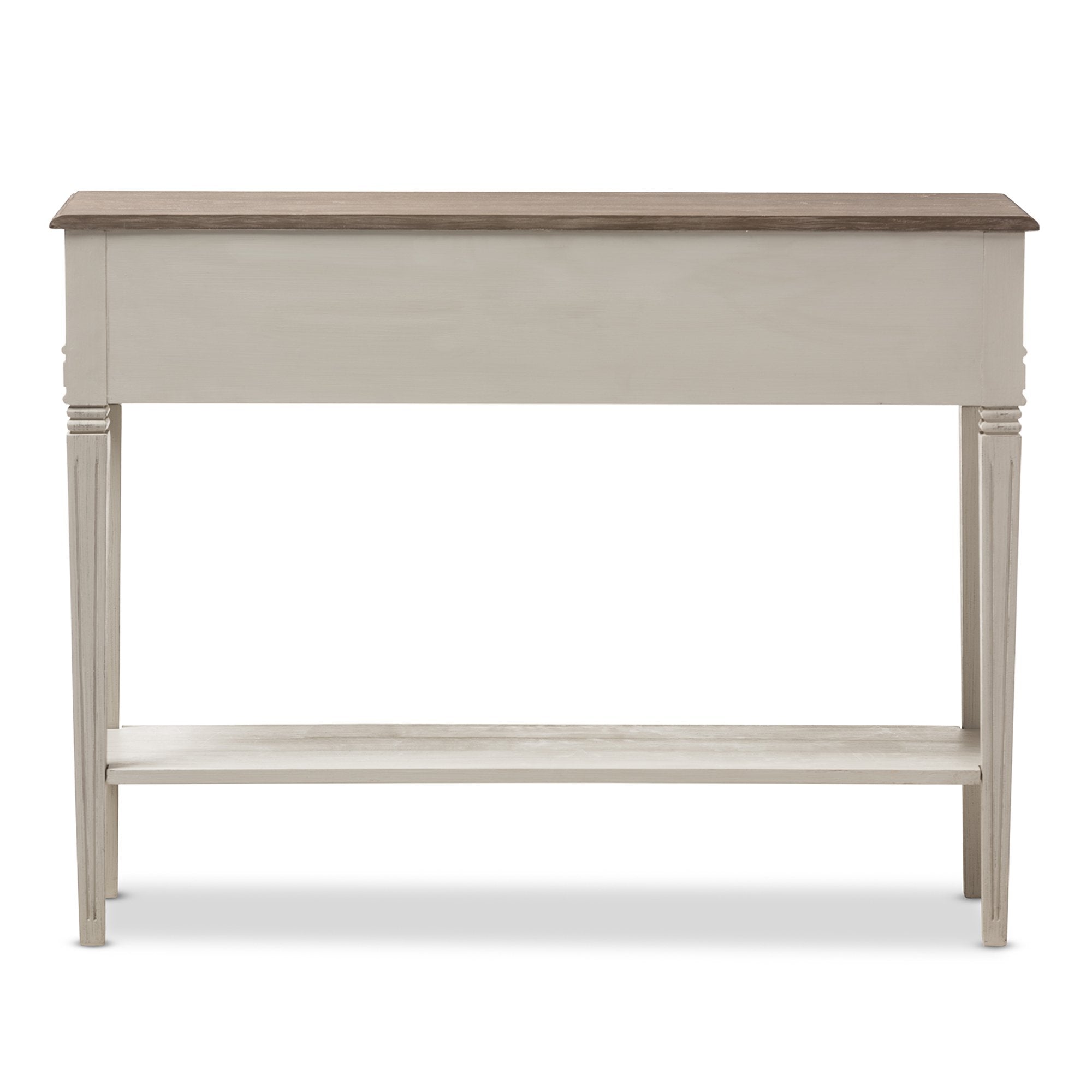 Baxton Studio Arte French Provincial Style Weathered Oak and White Wash Distressed Finish Wood Two-Tone 2-Drawer 1-Shelf Console Table