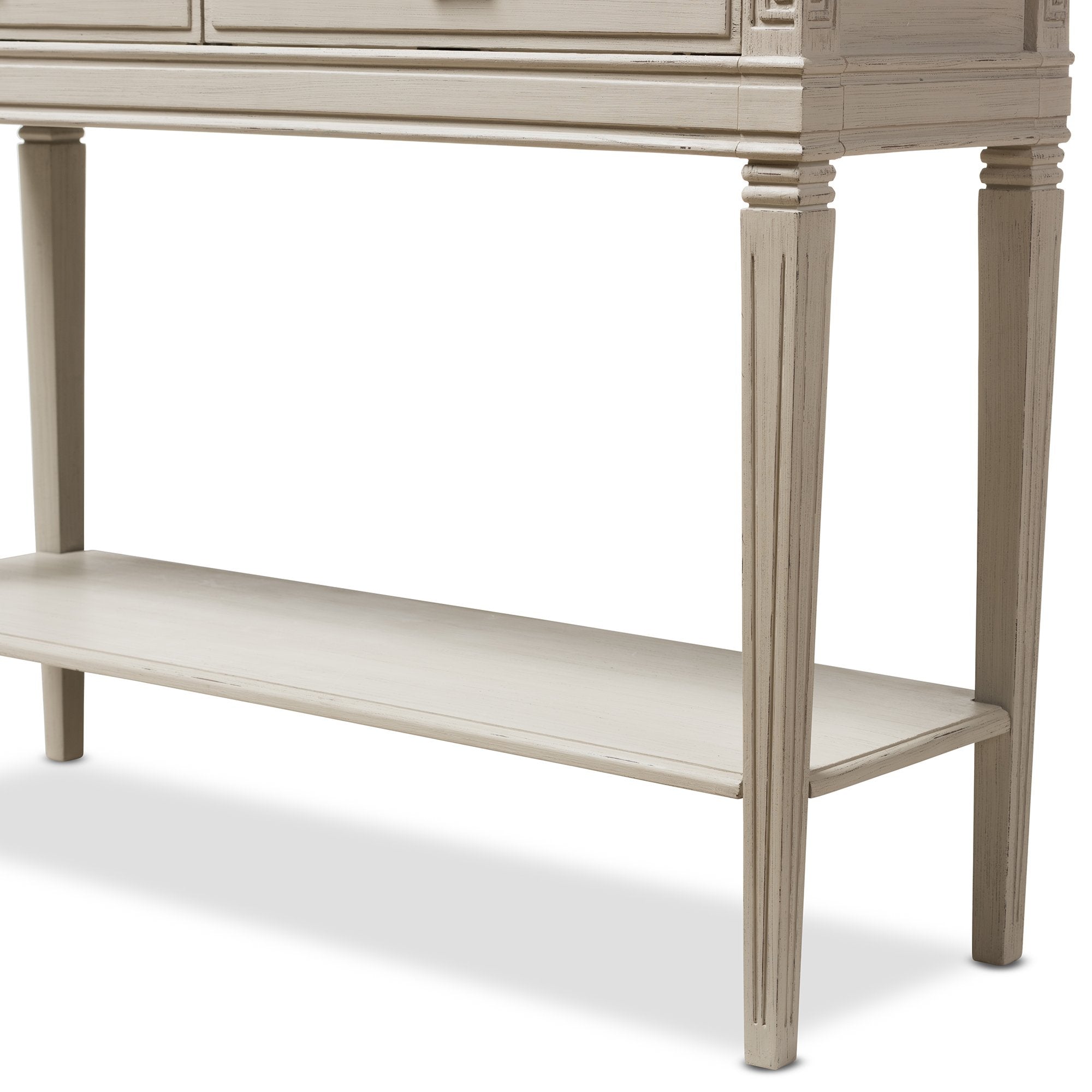 Baxton Studio Arte French Provincial Style Weathered Oak and White Wash Distressed Finish Wood Two-Tone 2-Drawer 1-Shelf Console Table