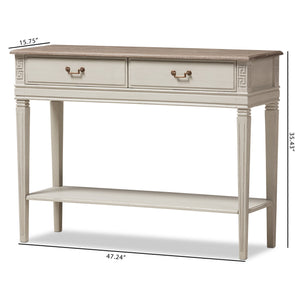 Baxton Studio Arte French Provincial Style Weathered Oak and White Wash Distressed Finish Wood Two-Tone 2-Drawer 1-Shelf Console Table