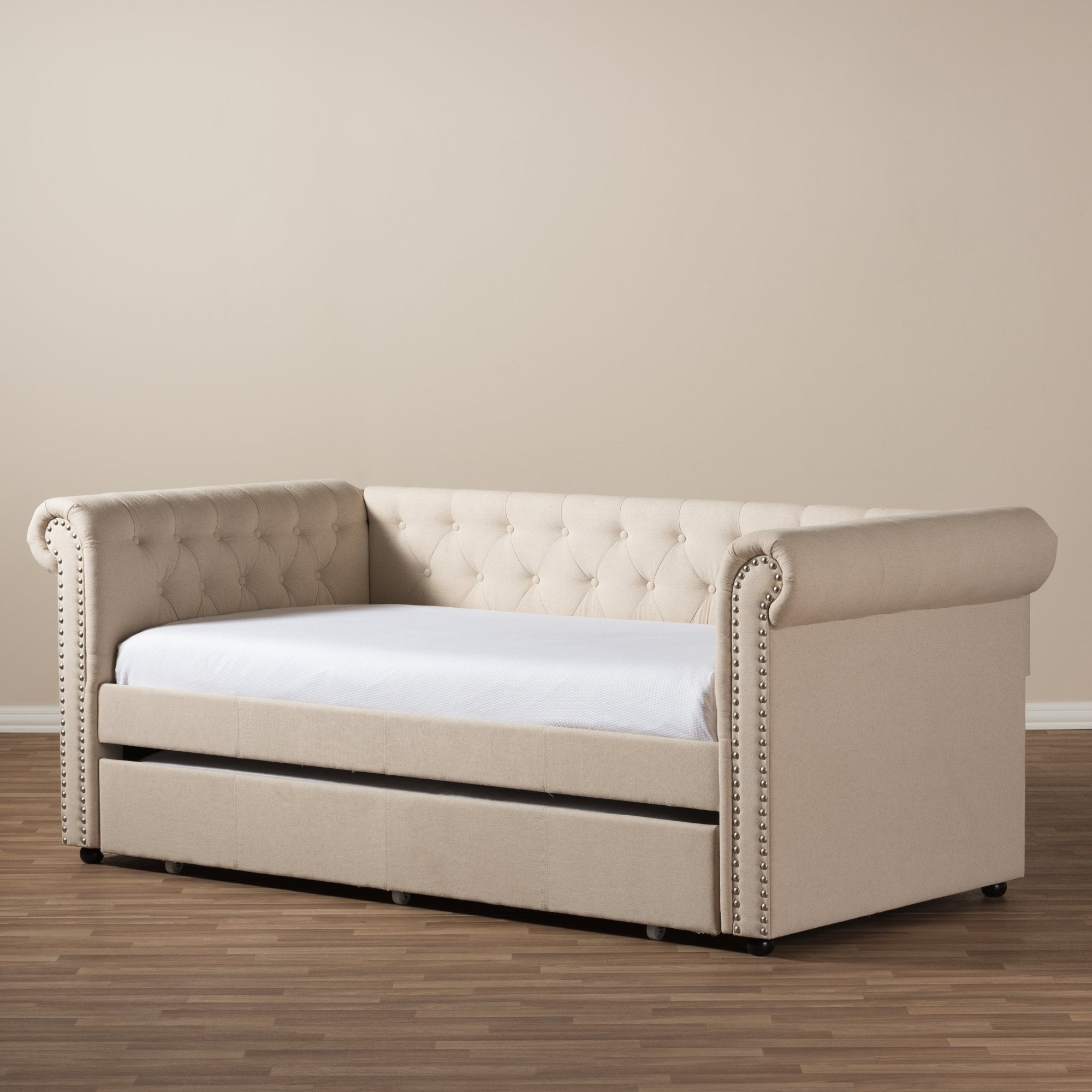 Baxton Studio Mabelle Modern and Contemporary Beige Fabric Trundle Daybed