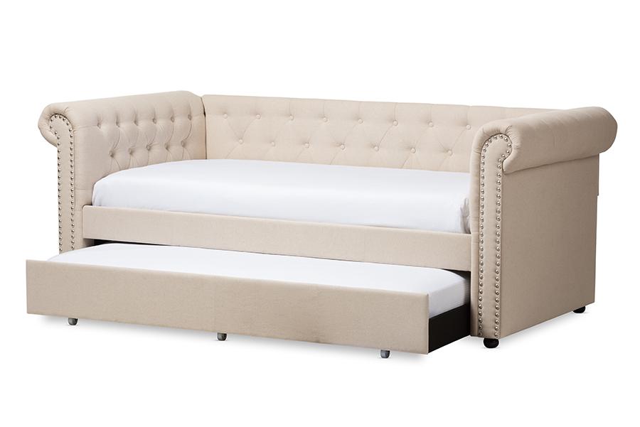 Baxton Studio Mabelle Modern and Contemporary Beige Fabric Trundle Daybed