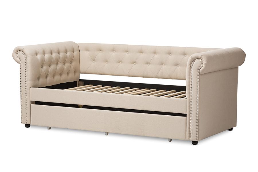 Baxton Studio Mabelle Modern and Contemporary Beige Fabric Trundle Daybed