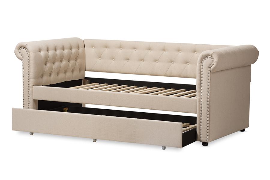 Baxton Studio Mabelle Modern and Contemporary Beige Fabric Trundle Daybed