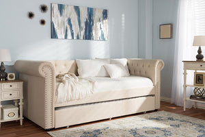 Baxton Studio Mabelle Modern and Contemporary Beige Fabric Trundle Daybed