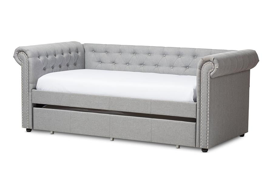 Baxton Studio Mabelle Modern and Contemporary Grey Fabric Trundle Daybed