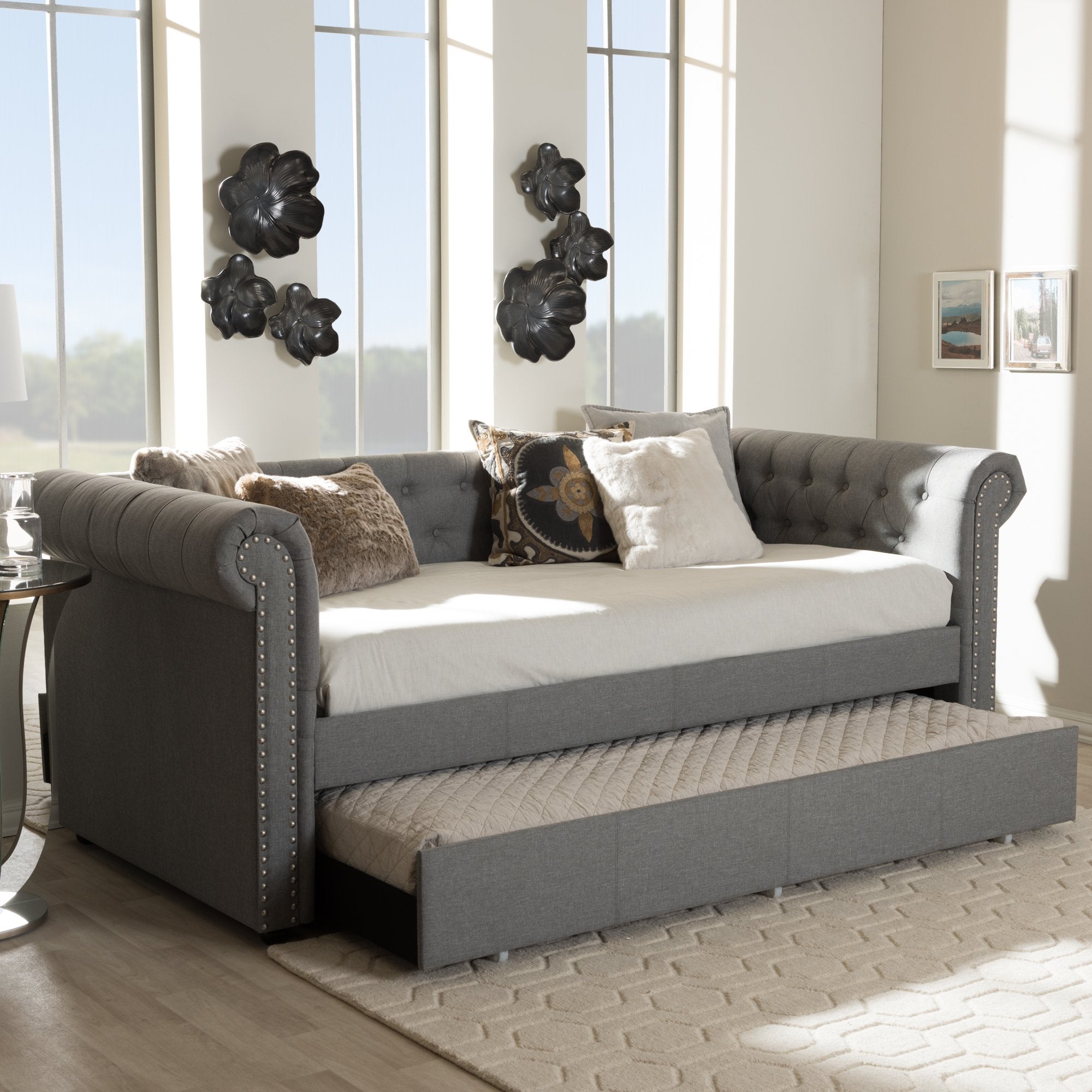 Baxton Studio Mabelle Modern and Contemporary Grey Fabric Trundle Daybed