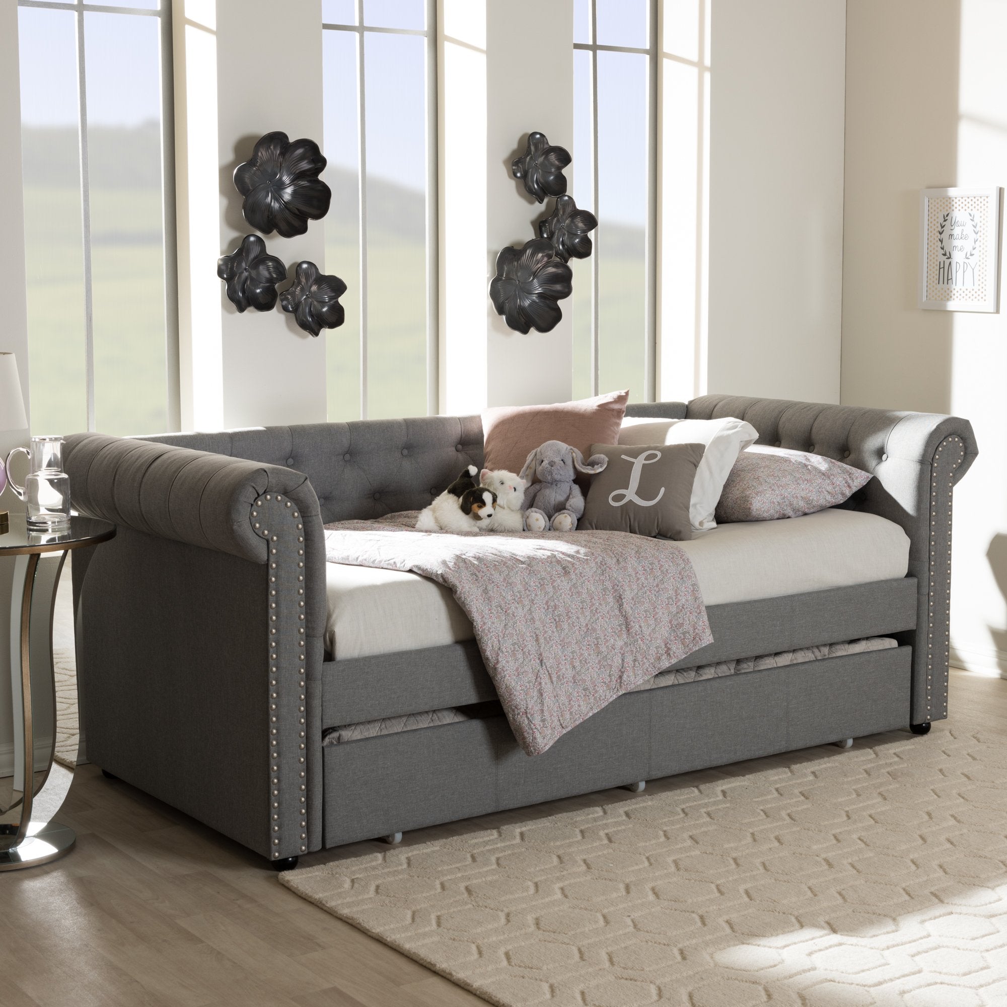 Baxton Studio Mabelle Modern and Contemporary Grey Fabric Trundle Daybed