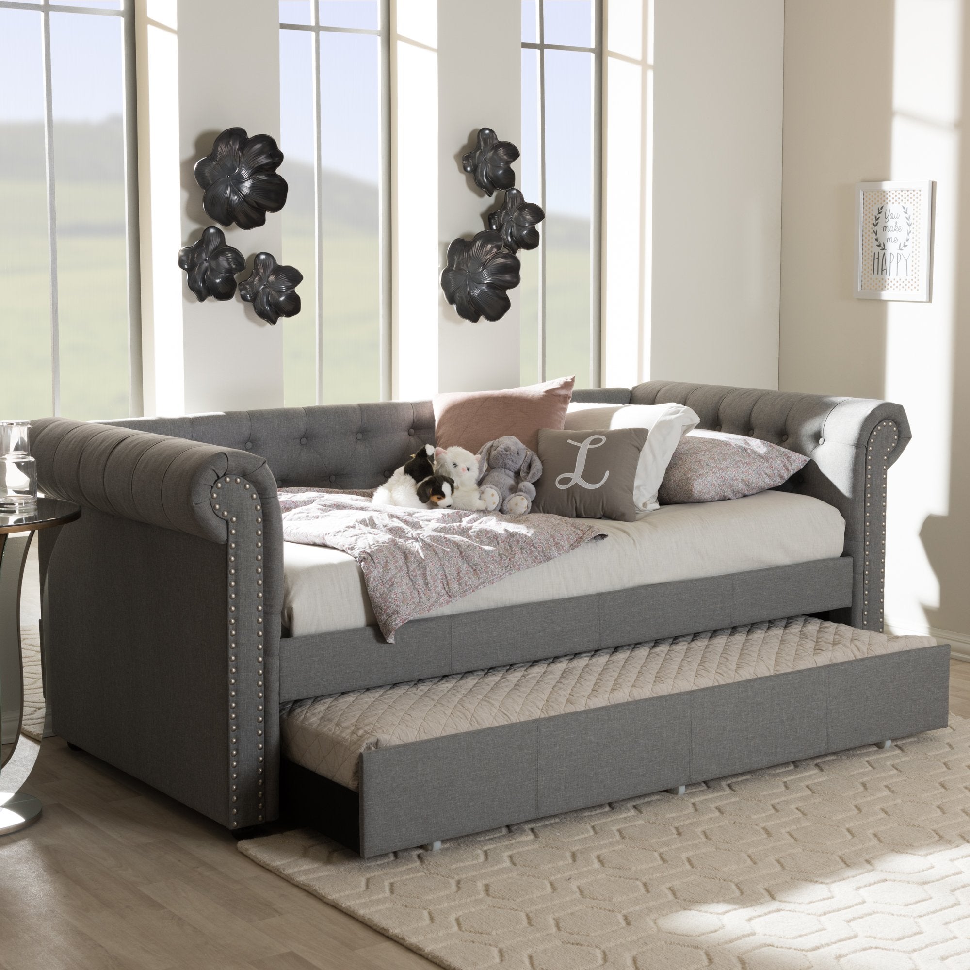 Baxton Studio Mabelle Modern and Contemporary Grey Fabric Trundle Daybed