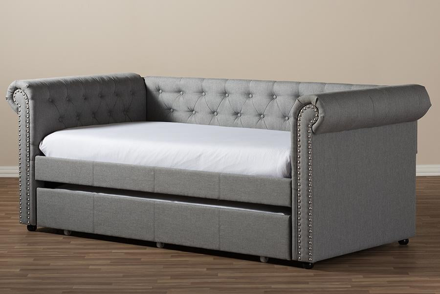 Baxton Studio Mabelle Modern and Contemporary Grey Fabric Trundle Daybed