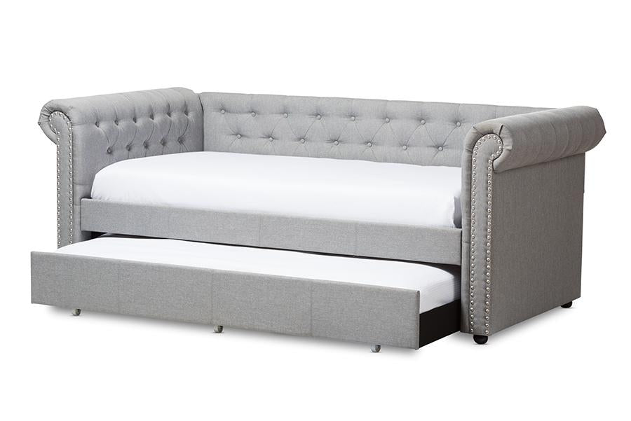 Baxton Studio Mabelle Modern and Contemporary Grey Fabric Trundle Daybed