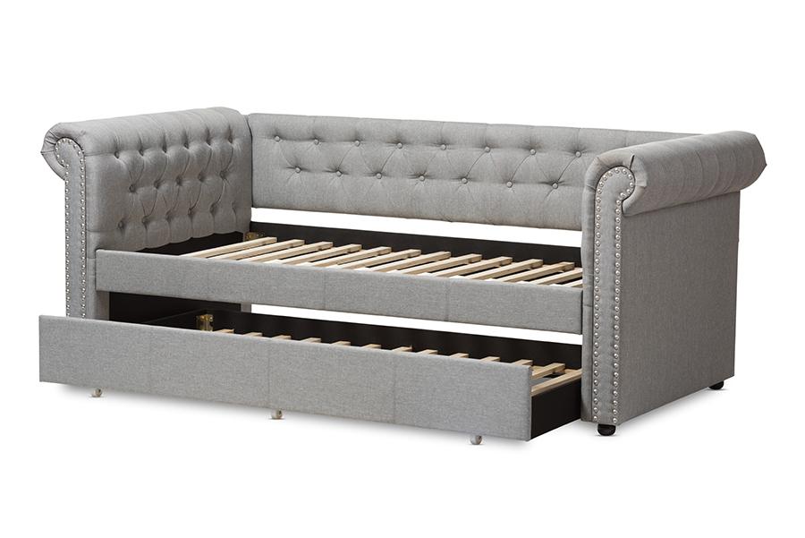 Baxton Studio Mabelle Modern and Contemporary Grey Fabric Trundle Daybed