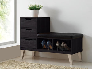 Baxton Studio Arielle Modern and Contemporary Dark Brown Wood 3-drawer Shoe Storage Padded Leatherette Seating Bench with Two Open Shelves