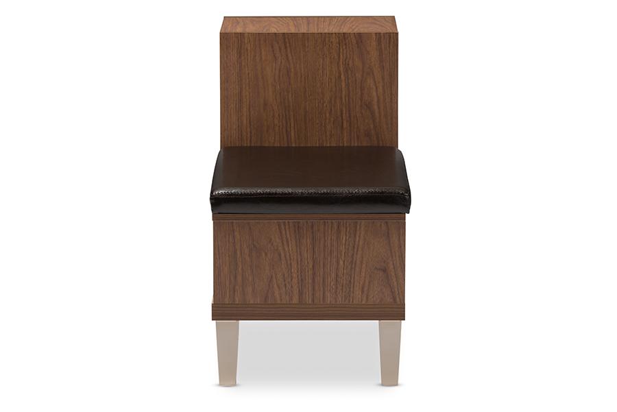 Baxton Studio Arielle Modern and Contemporary Walnut Brown Wood 3-Drawer Shoe Storage Padded Leatherette Seating Bench with Two Open Shelves