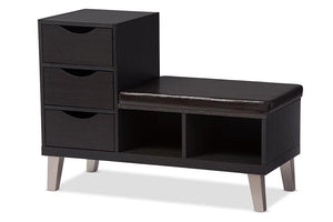 Baxton Studio Arielle Modern and Contemporary Dark Brown Wood 3-drawer Shoe Storage Padded Leatherette Seating Bench with Two Open Shelves