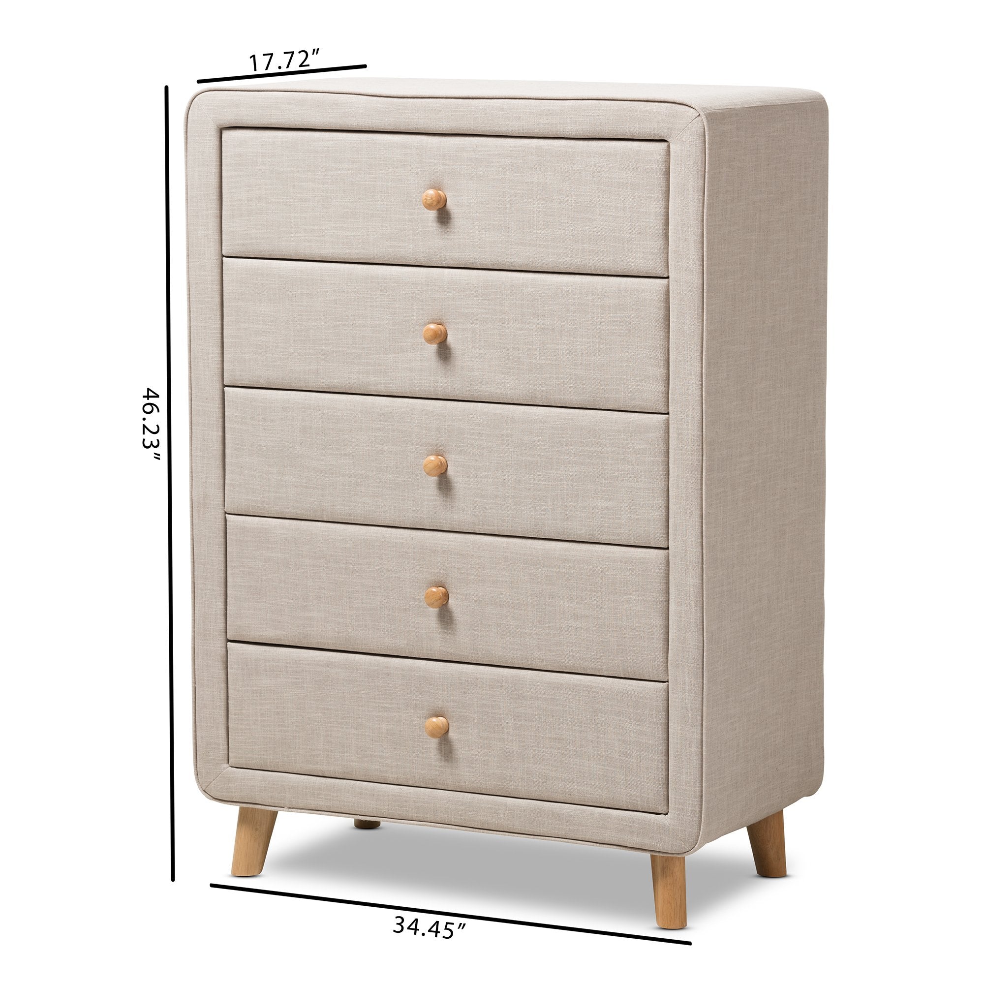 Baxton Studio Jonesy Mid-Century Beige Linen Upholstered 5-Drawer Chest