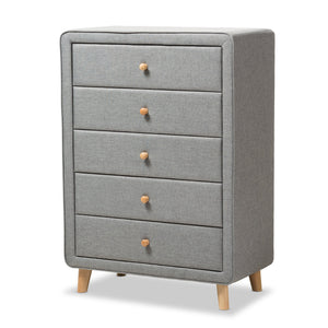 Baxton Studio Jonesy Mid-Century Grey Fabric Upholstered 5-Drawer Chest