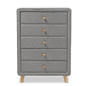 Baxton Studio Jonesy Mid-Century Grey Fabric Upholstered 5-Drawer Chest