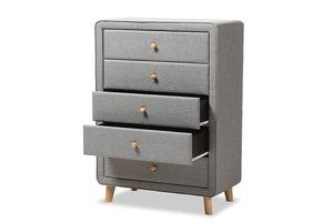 Baxton Studio Jonesy Mid-Century Grey Fabric Upholstered 5-Drawer Chest