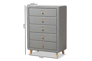 Baxton Studio Jonesy Mid-Century Grey Fabric Upholstered 5-Drawer Chest