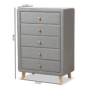 Baxton Studio Jonesy Mid-Century Grey Fabric Upholstered 5-Drawer Chest