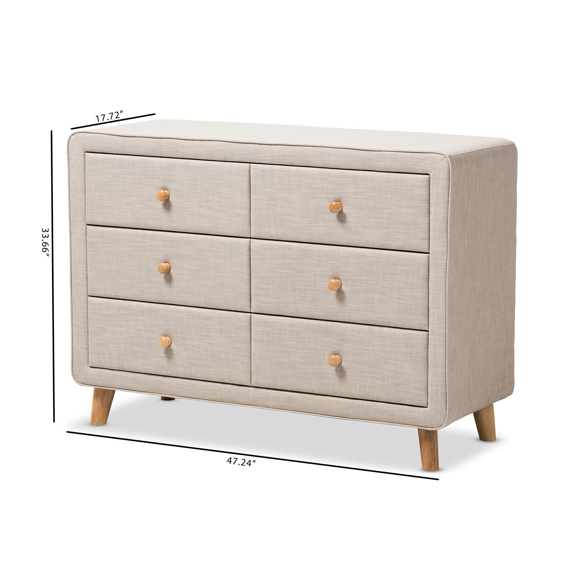 Baxton Studio Jonesy Mid-Century Beige Linen Upholstered 6-Drawer Dresser