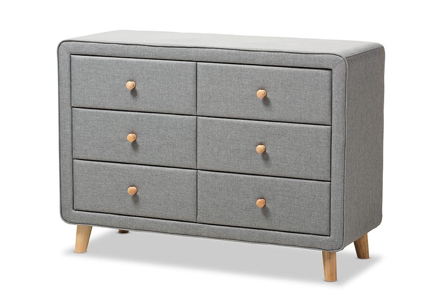 Baxton Studio Jonesy Mid-Century Grey Fabric Upholstered 6-Drawer Dresser