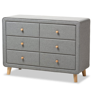 Baxton Studio Jonesy Mid-Century Grey Fabric Upholstered 6-Drawer Dresser