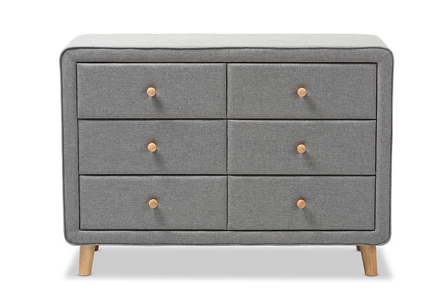 Baxton Studio Jonesy Mid-Century Grey Fabric Upholstered 6-Drawer Dresser