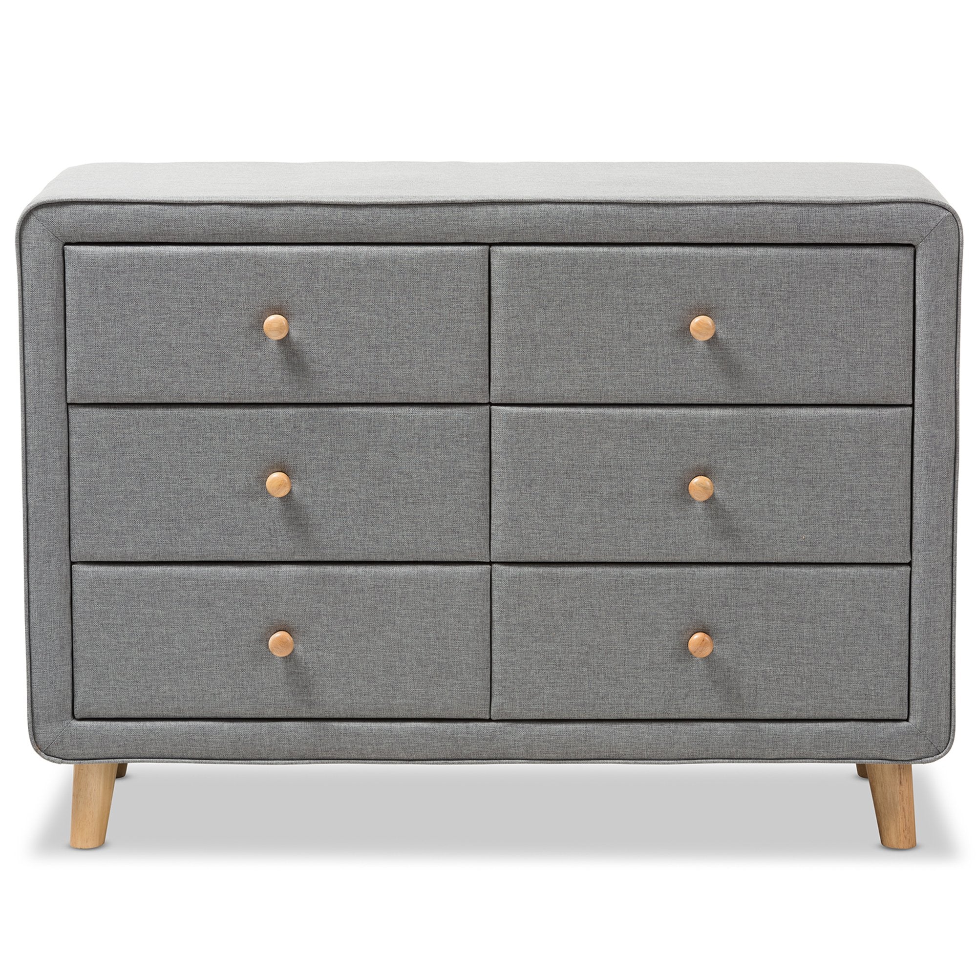 Baxton Studio Jonesy Mid-Century Grey Fabric Upholstered 6-Drawer Dresser