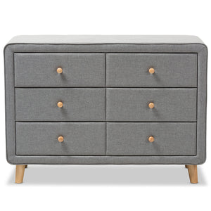 Baxton Studio Jonesy Mid-Century Grey Fabric Upholstered 6-Drawer Dresser