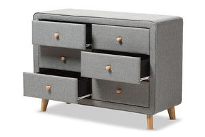 Baxton Studio Jonesy Mid-Century Grey Fabric Upholstered 6-Drawer Dresser