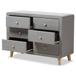 Baxton Studio Jonesy Mid-Century Grey Fabric Upholstered 6-Drawer Dresser