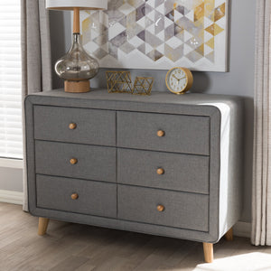 Baxton Studio Jonesy Mid-Century Grey Fabric Upholstered 6-Drawer Dresser