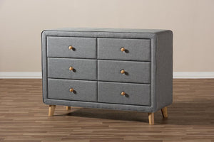 Baxton Studio Jonesy Mid-Century Grey Fabric Upholstered 6-Drawer Dresser