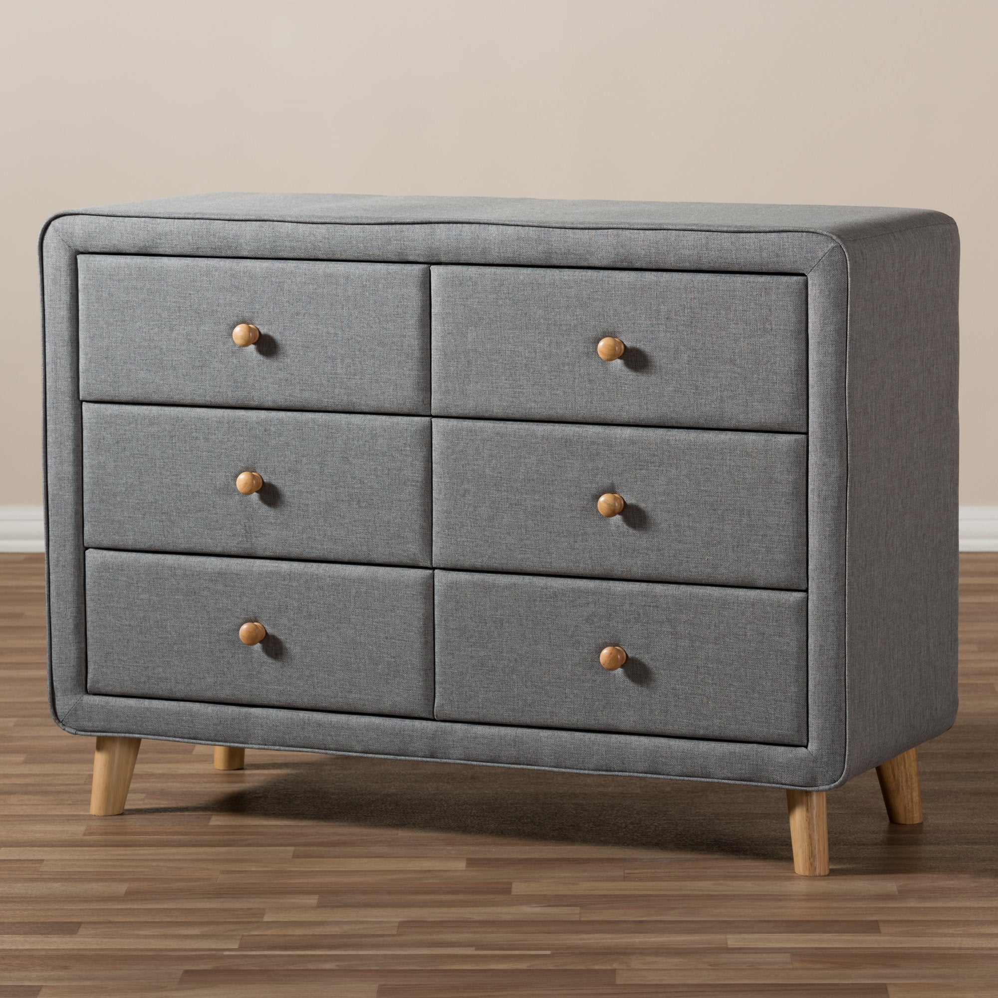 Baxton Studio Jonesy Mid-Century Grey Fabric Upholstered 6-Drawer Dresser