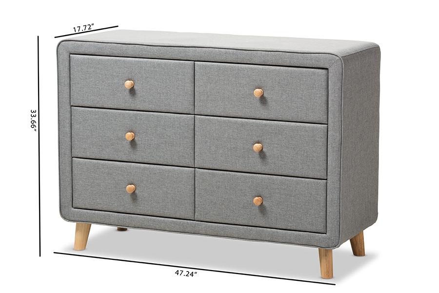 Baxton Studio Jonesy Mid-Century Grey Fabric Upholstered 6-Drawer Dresser