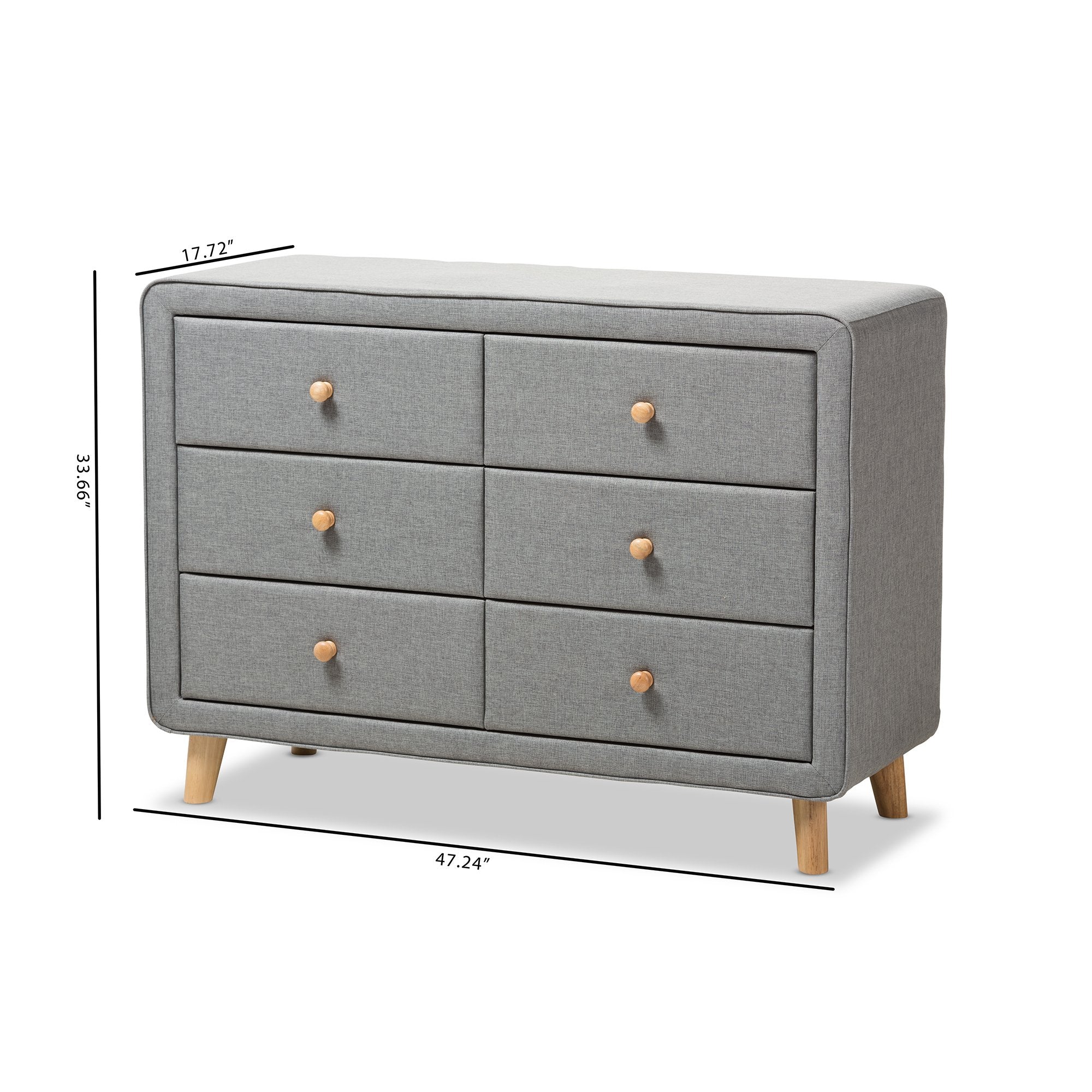 Baxton Studio Jonesy Mid-Century Grey Fabric Upholstered 6-Drawer Dresser